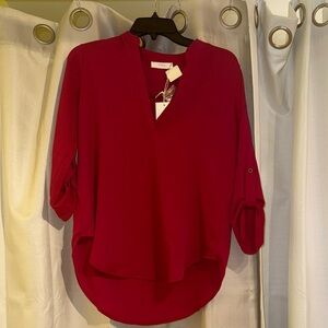 Lush Vibrant Red V-Neck Blouse